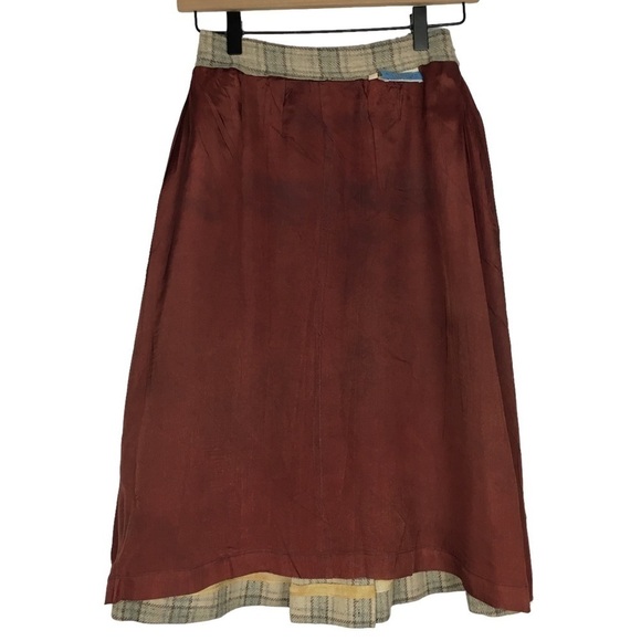 VINTAGE Midi Skirt Wool Plaid Lady Thomson Neutral Minimalist Tartan Size 10 - Picture 8 of 16